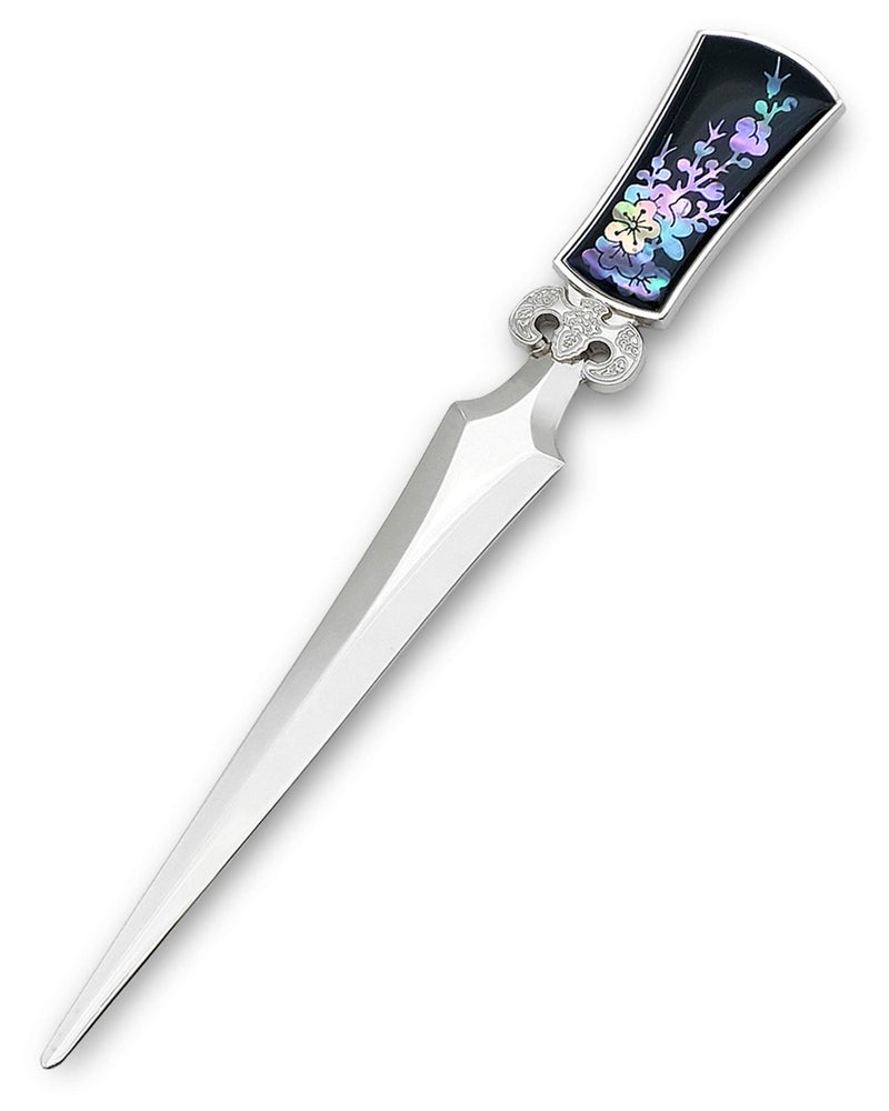 Store-Play Inlay with Mother of Pearl Metal Steel Office Knife Hand Cutter Blade Envelope Letter Opener (Blossom Black) - Image 1